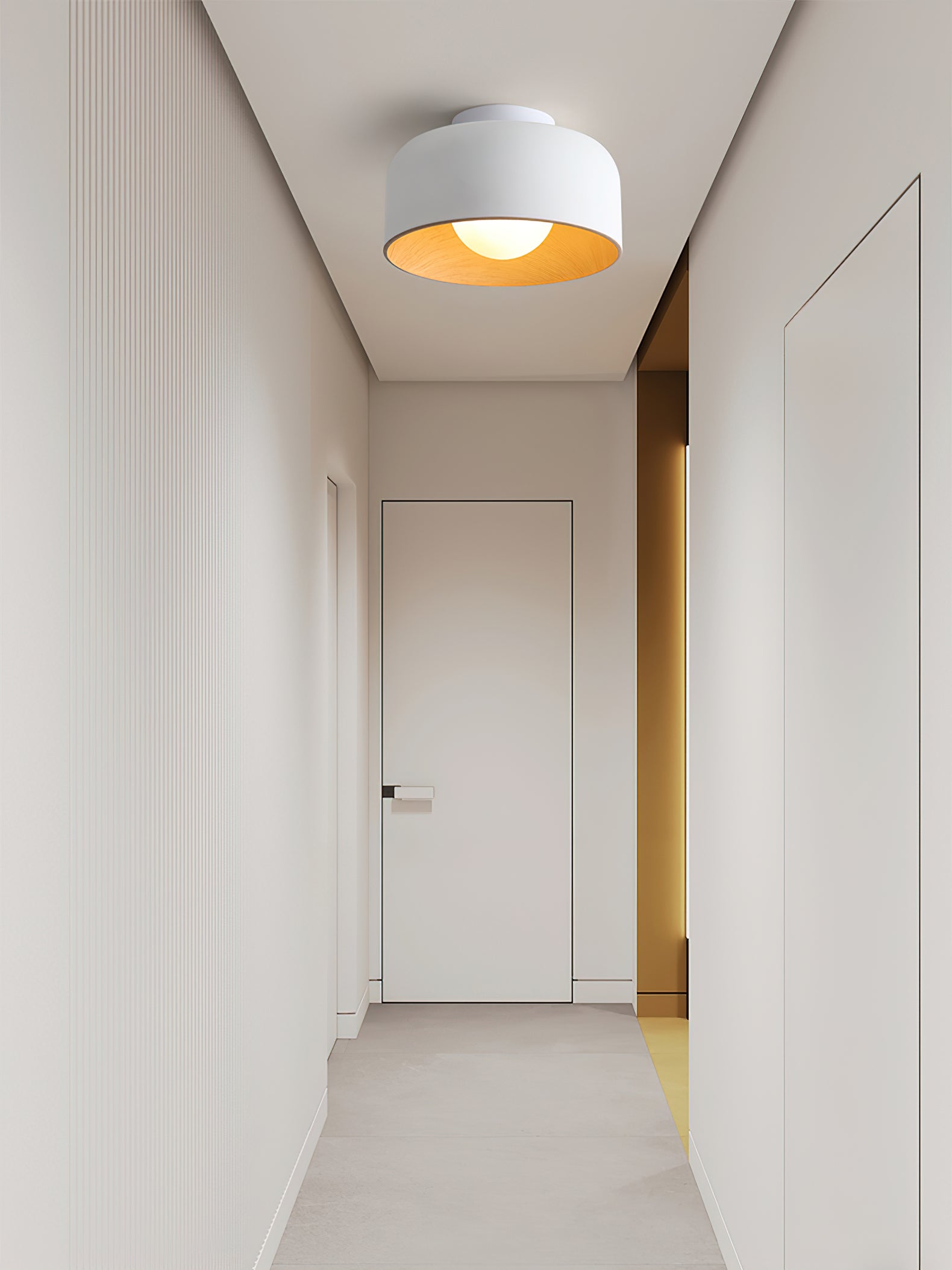 Modern Spherical Glass Globe Flush Mount Ceiling Light with Wood Grain Trim