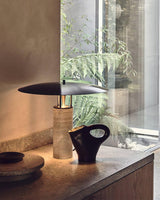 Modern Geometric Travertine LED Bedside Lamp with Adjustable Color Temperature