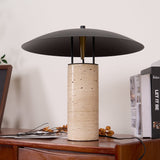 Modern Geometric Travertine LED Bedside Lamp with Adjustable Color Temperature