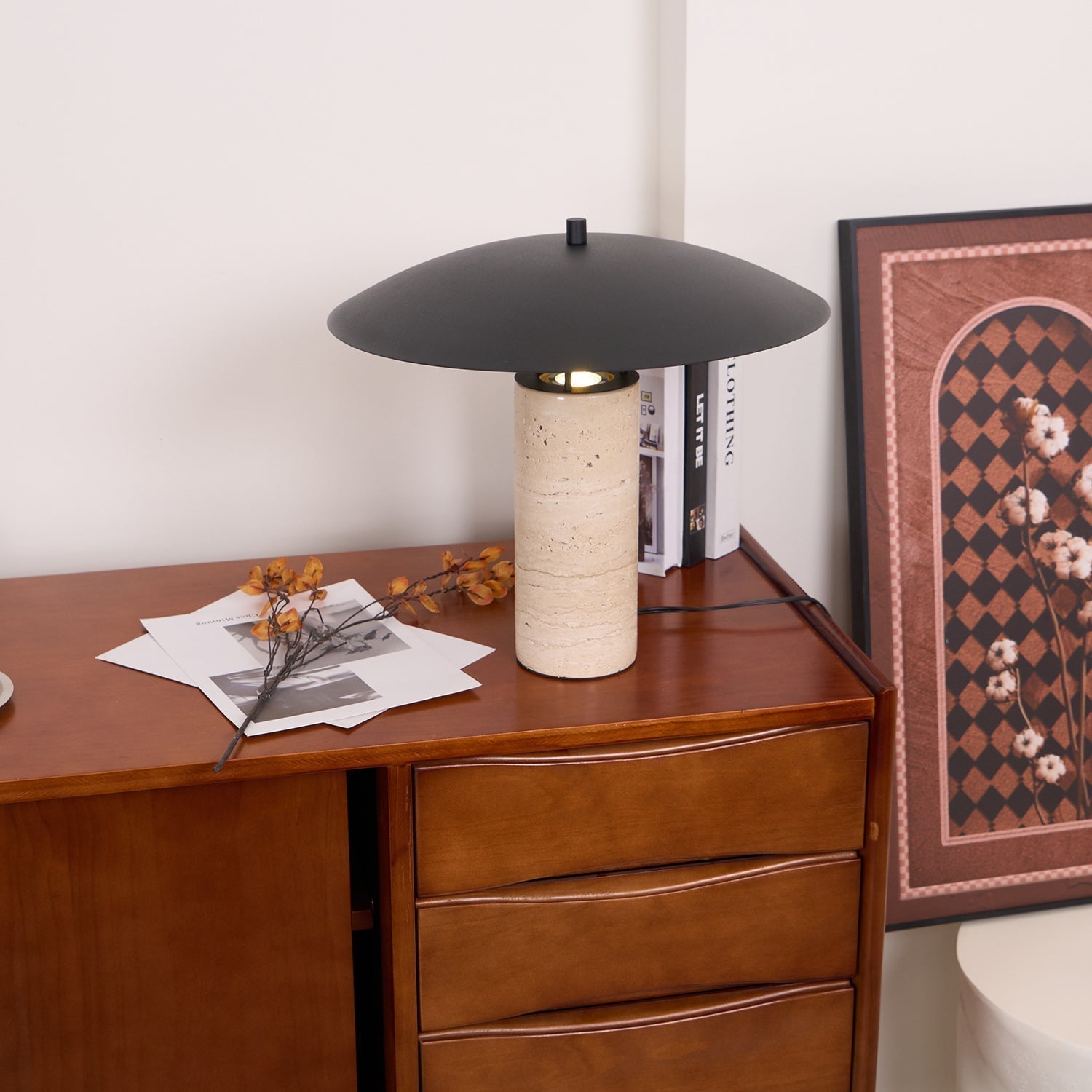 Modern Geometric Travertine LED Bedside Lamp with Adjustable Color Temperature