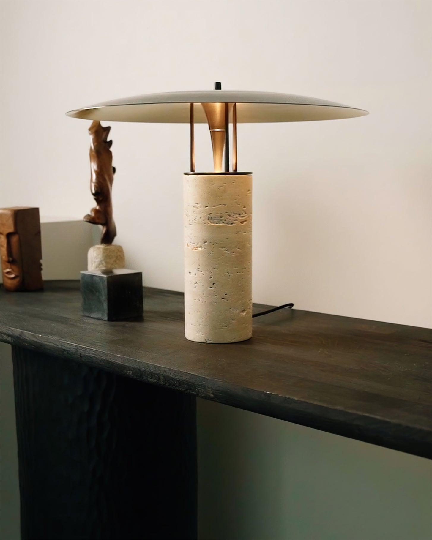 Modern Geometric Travertine LED Bedside Lamp with Adjustable Color Temperature
