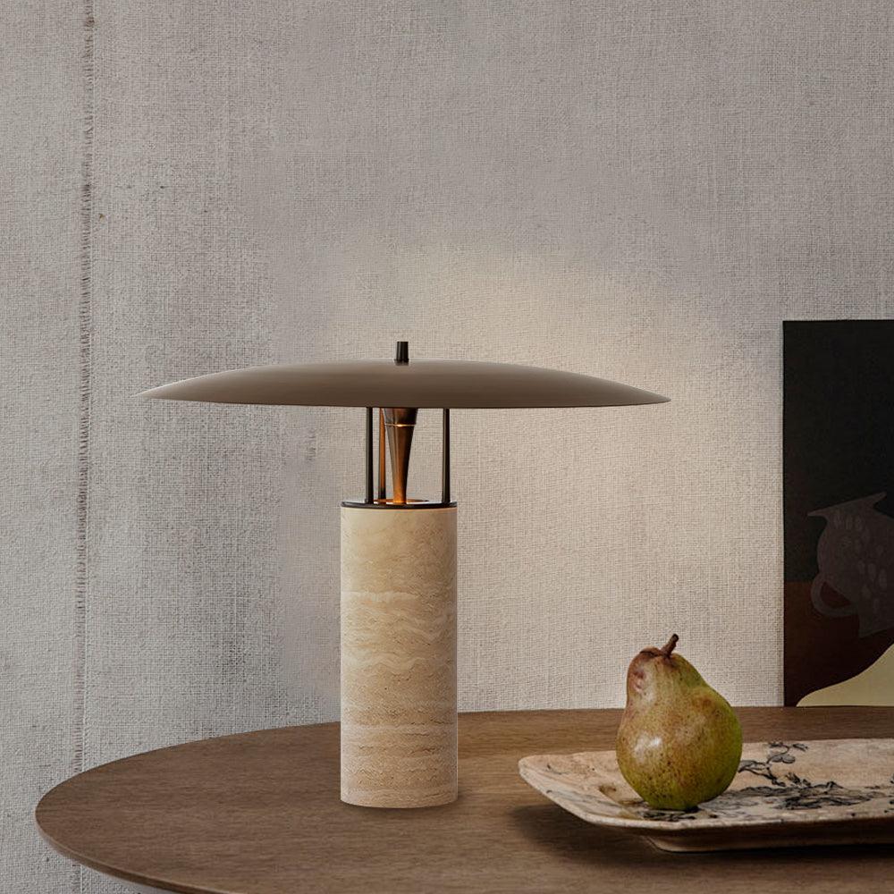 Modern Geometric Travertine LED Bedside Lamp with Adjustable Color Temperature