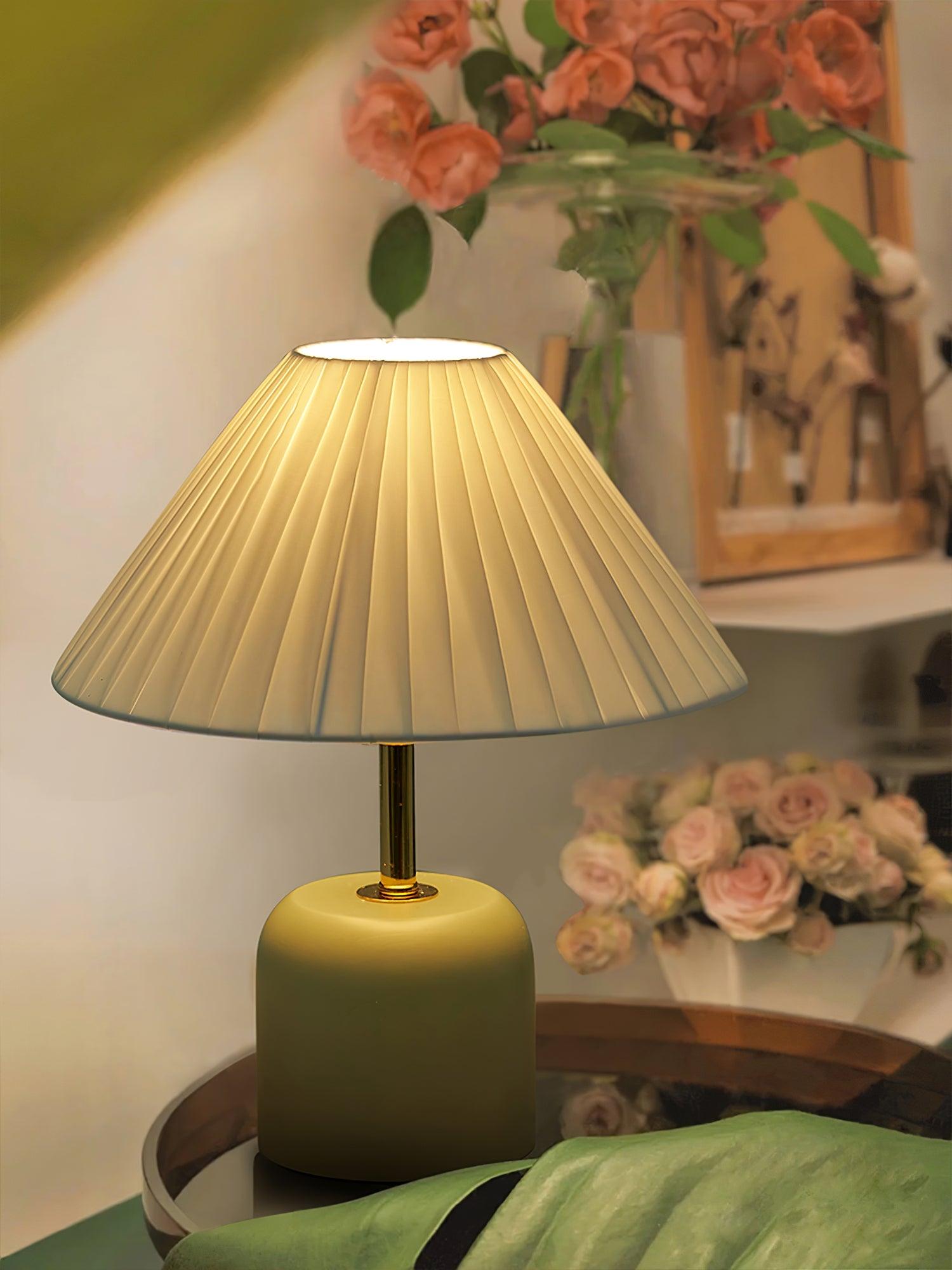 Handcrafted Etched Ceramic Table Lamp with Fabric Shade for Bedside and Living Room Decor