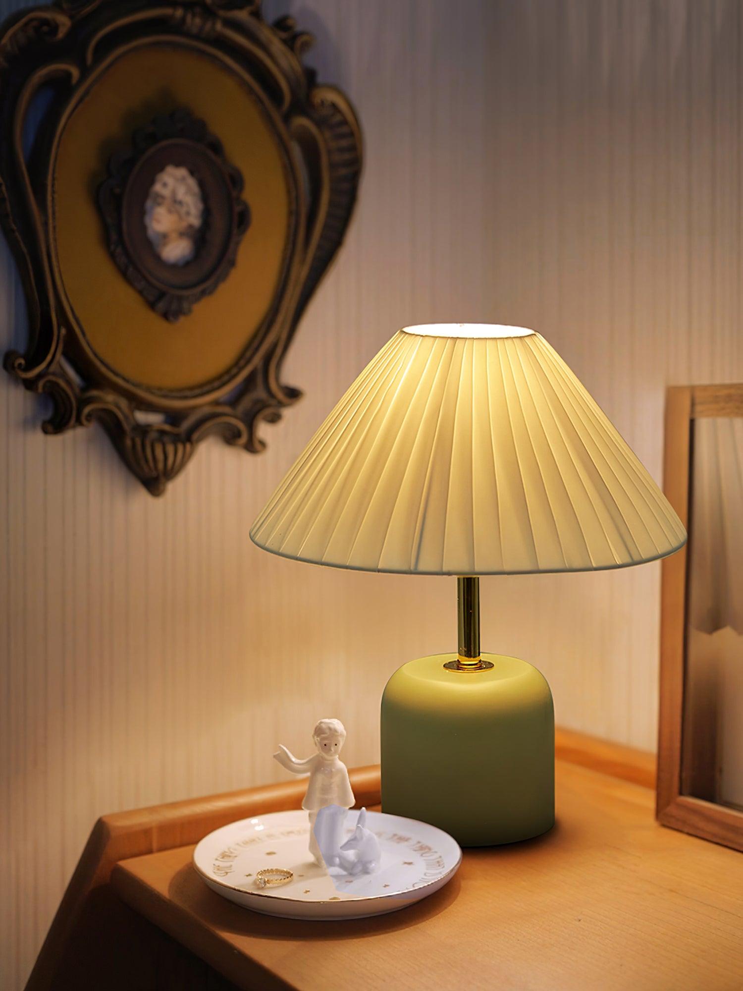 Handcrafted Etched Ceramic Table Lamp with Fabric Shade for Bedside and Living Room Decor