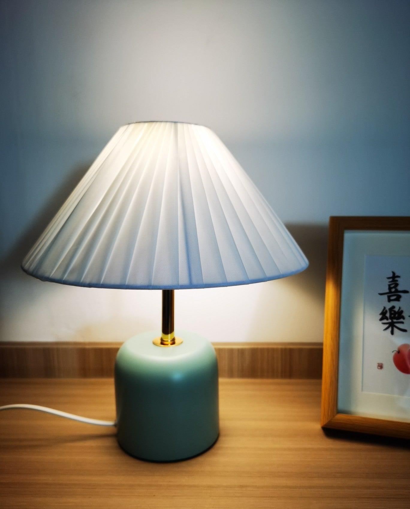 Handcrafted Etched Ceramic Table Lamp with Fabric Shade for Bedside and Living Room Decor