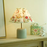 Handcrafted Etched Ceramic Table Lamp with Fabric Shade for Bedside and Living Room Decor