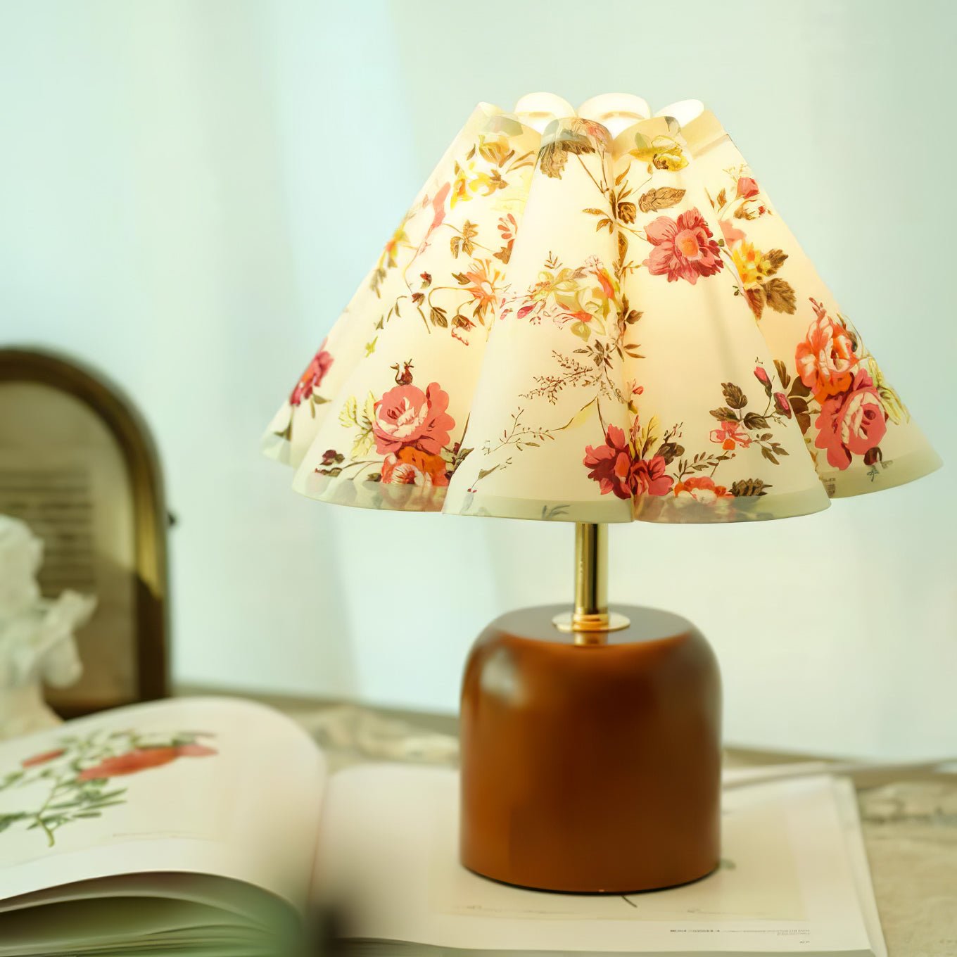 Handcrafted Etched Ceramic Table Lamp with Fabric Shade for Bedside and Living Room Decor
