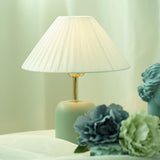 Handcrafted Etched Ceramic Table Lamp with Fabric Shade for Bedside and Living Room Decor