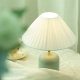 Handcrafted Etched Ceramic Table Lamp with Fabric Shade for Bedside and Living Room Decor