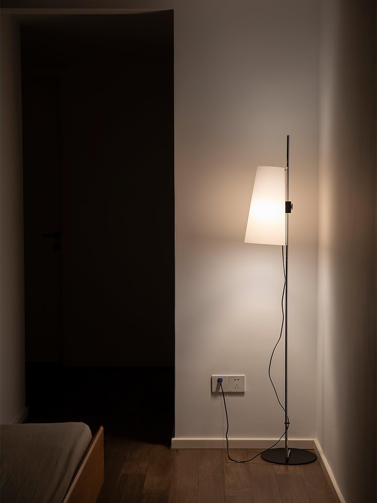 Modern Adjustable Height Floor Lamp with White Rice Paper Shade and Chrome Finish