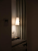 Modern Adjustable Height Floor Lamp with White Rice Paper Shade and Chrome Finish