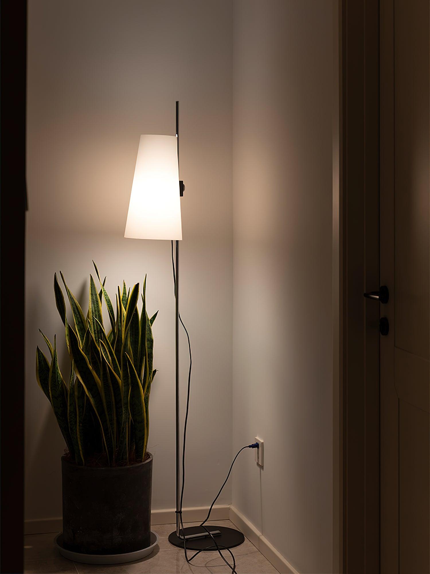 Modern Adjustable Height Floor Lamp with White Rice Paper Shade and Chrome Finish