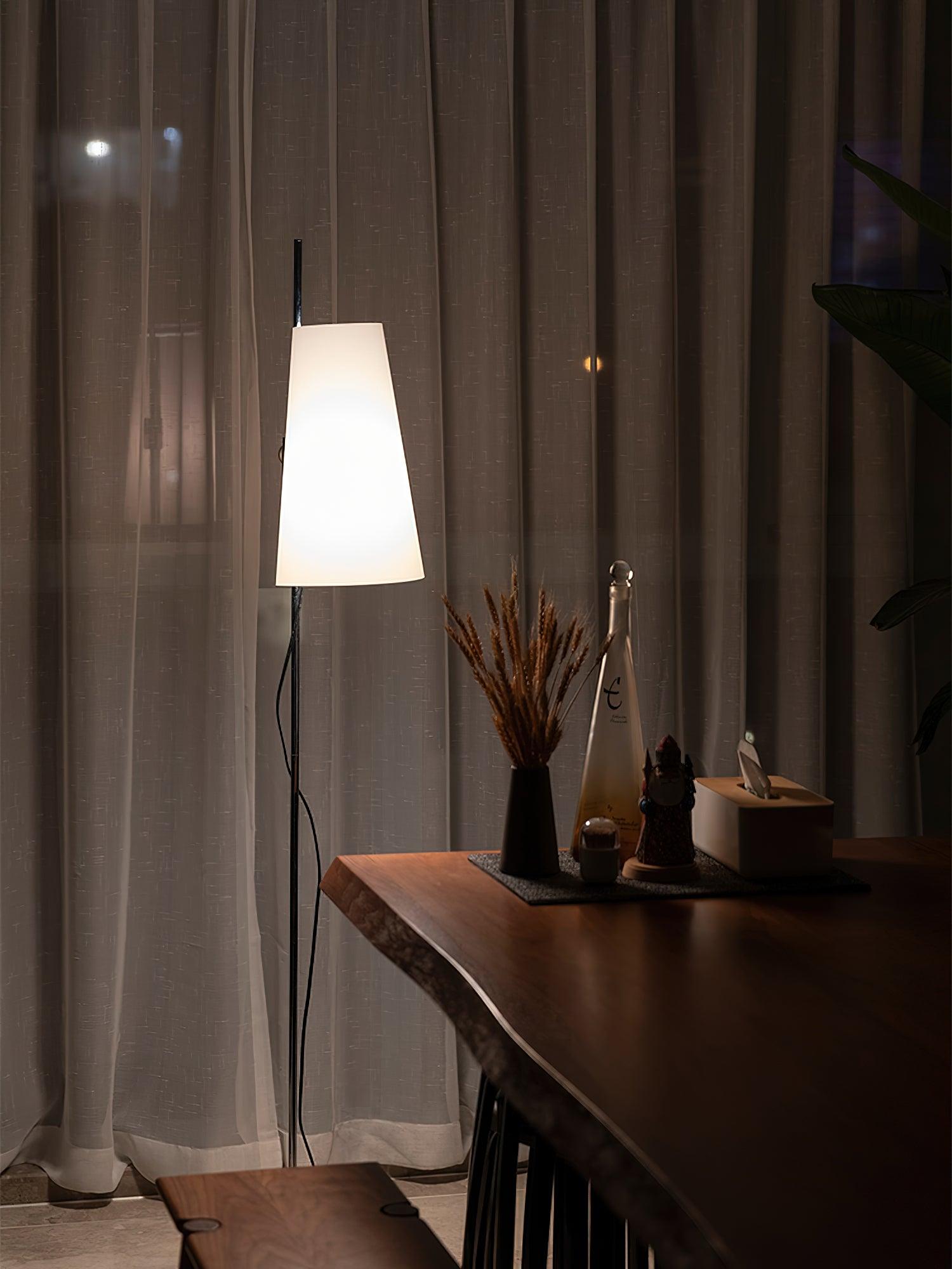 Modern Adjustable Height Floor Lamp with White Rice Paper Shade and Chrome Finish