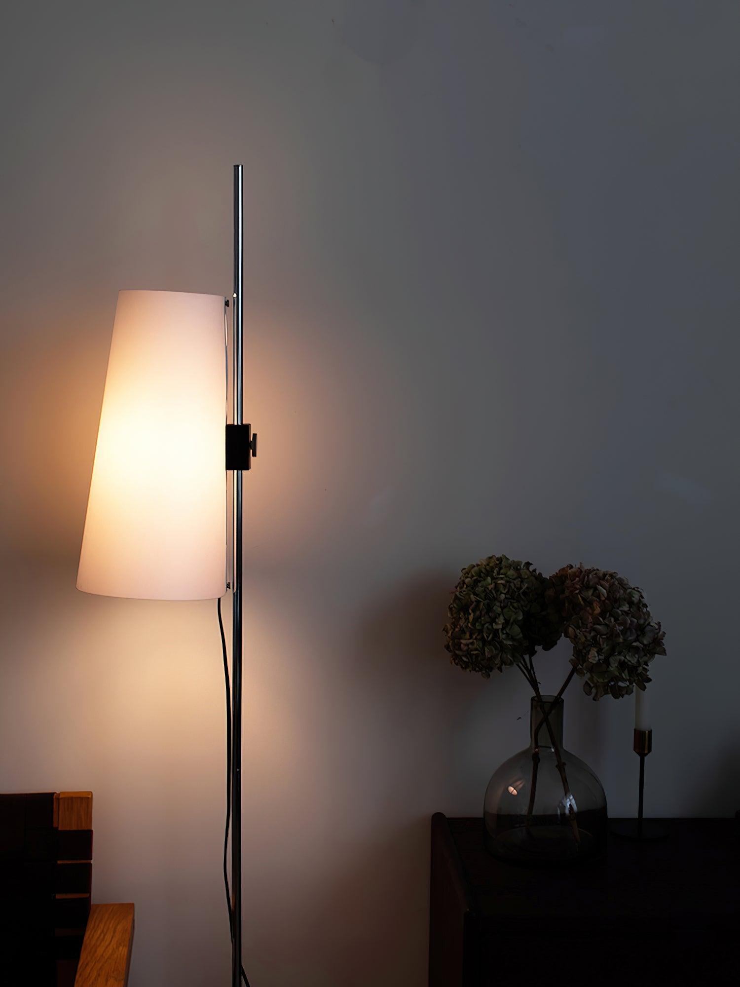 Modern Adjustable Height Floor Lamp with White Rice Paper Shade and Chrome Finish