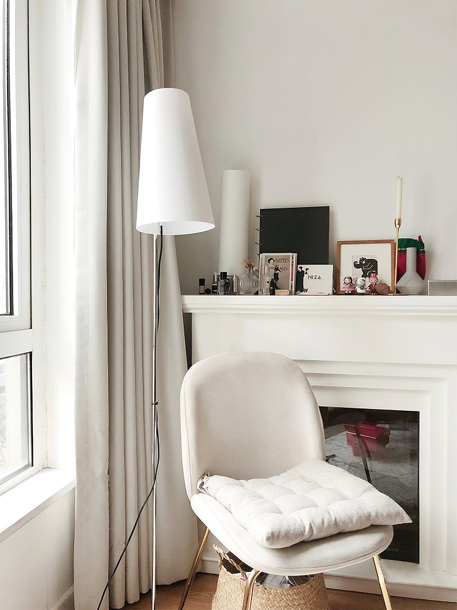 Modern Adjustable Height Floor Lamp with White Rice Paper Shade and Chrome Finish