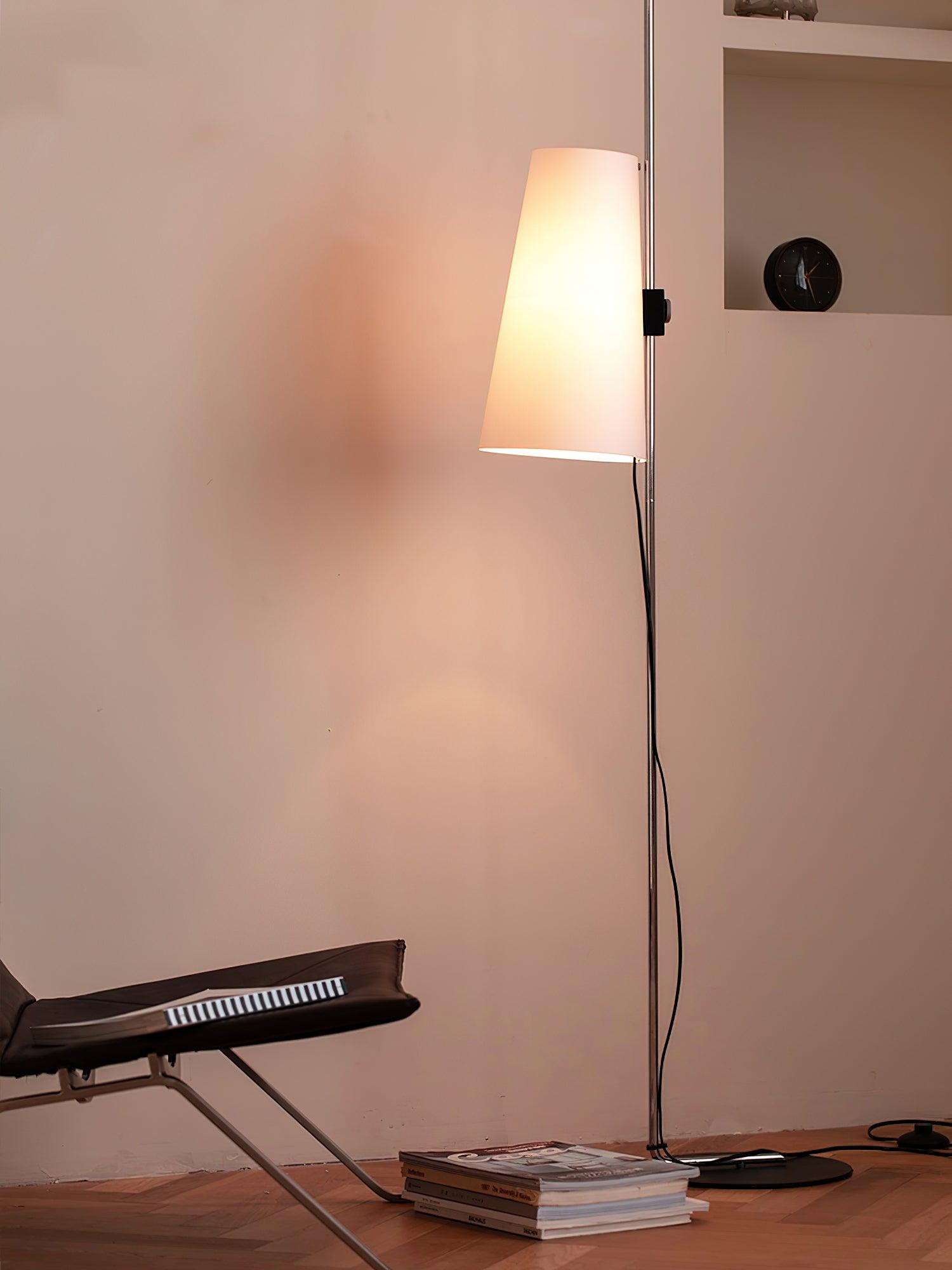 Modern Adjustable Height Floor Lamp with White Rice Paper Shade and Chrome Finish