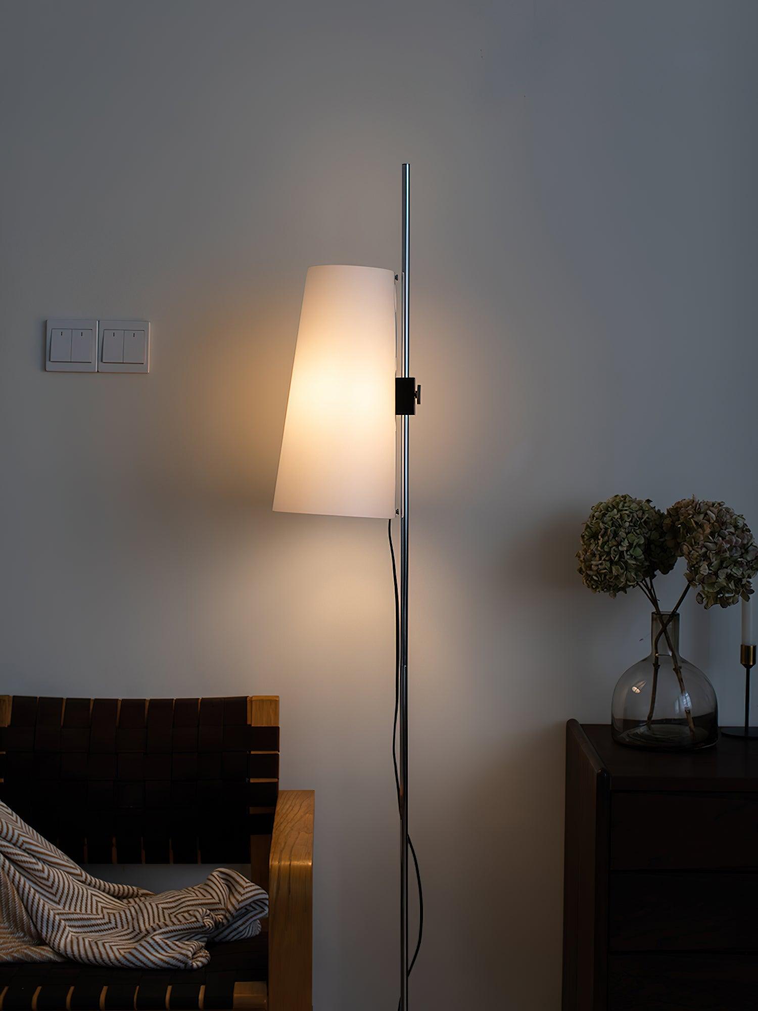 Modern Adjustable Height Floor Lamp with White Rice Paper Shade and Chrome Finish