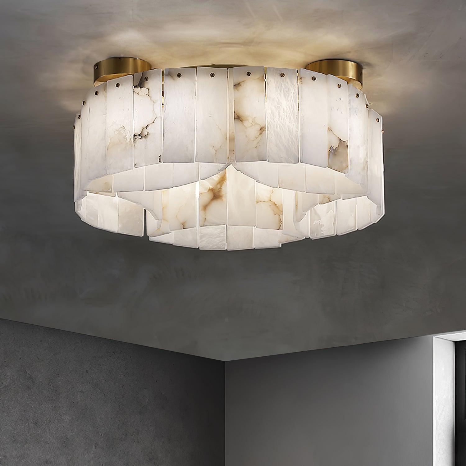 Luxury Alabaster and Brass Flush Mount Ceiling Light for Modern Interiors
