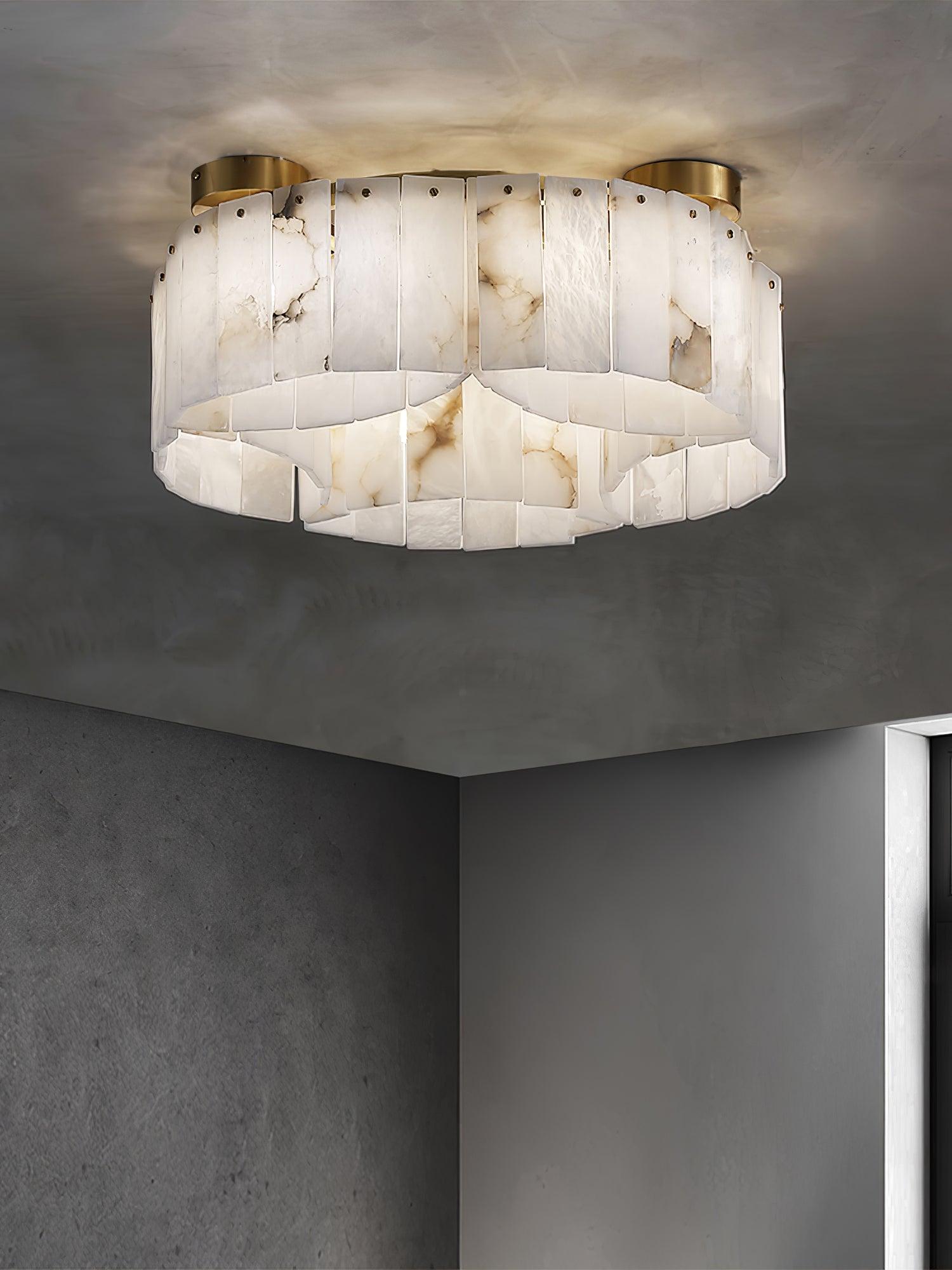 Luxury Alabaster and Brass Flush Mount Ceiling Light for Modern Interiors