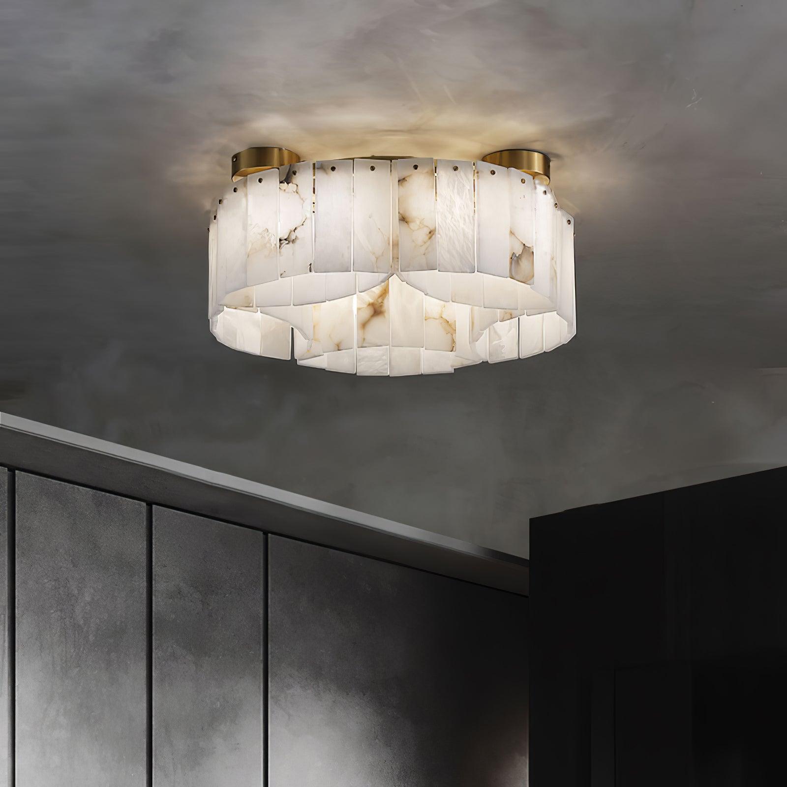 Luxury Alabaster and Brass Flush Mount Ceiling Light for Modern Interiors