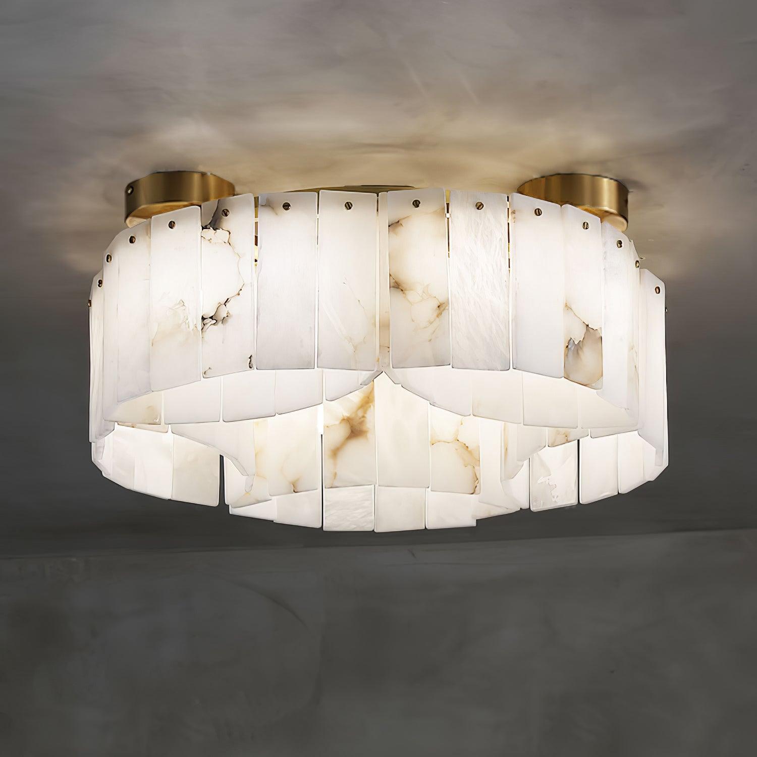 Luxury Alabaster and Brass Flush Mount Ceiling Light for Modern Interiors