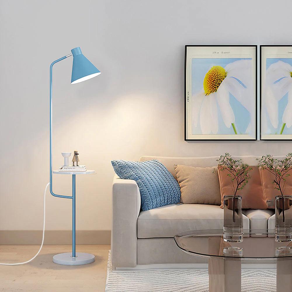Modern Macaroon Floor Lamp with Integrated Storage Tray and Natural Marble Base for Living Room