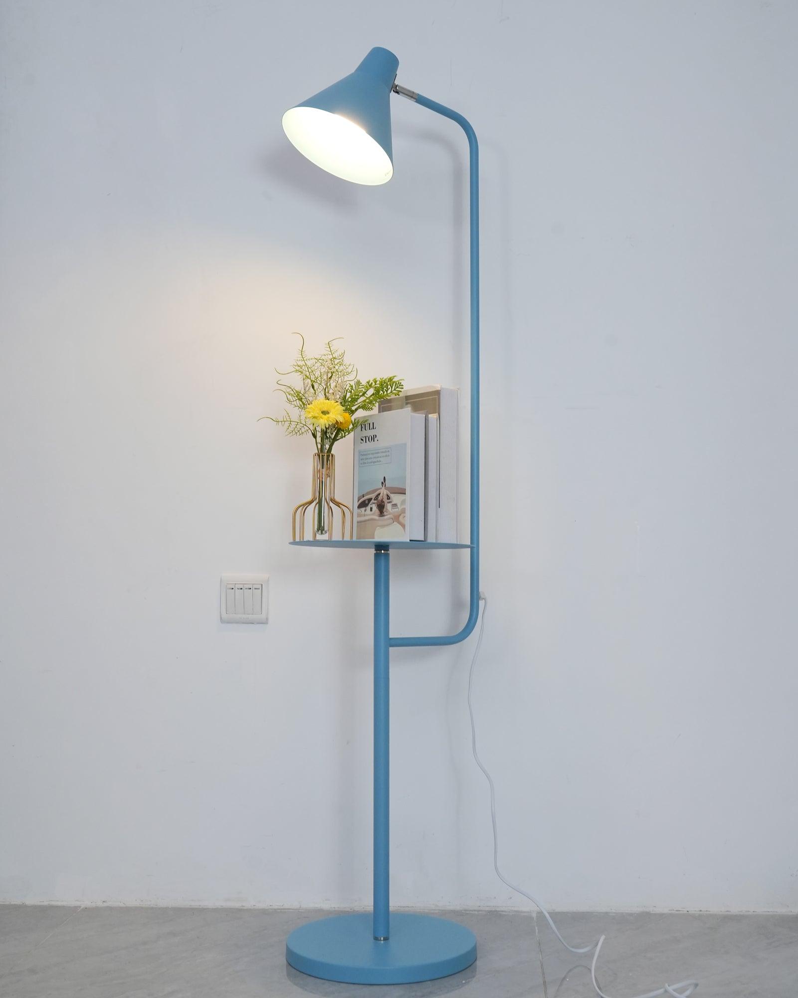 Modern Macaroon Floor Lamp with Integrated Storage Tray and Natural Marble Base for Living Room