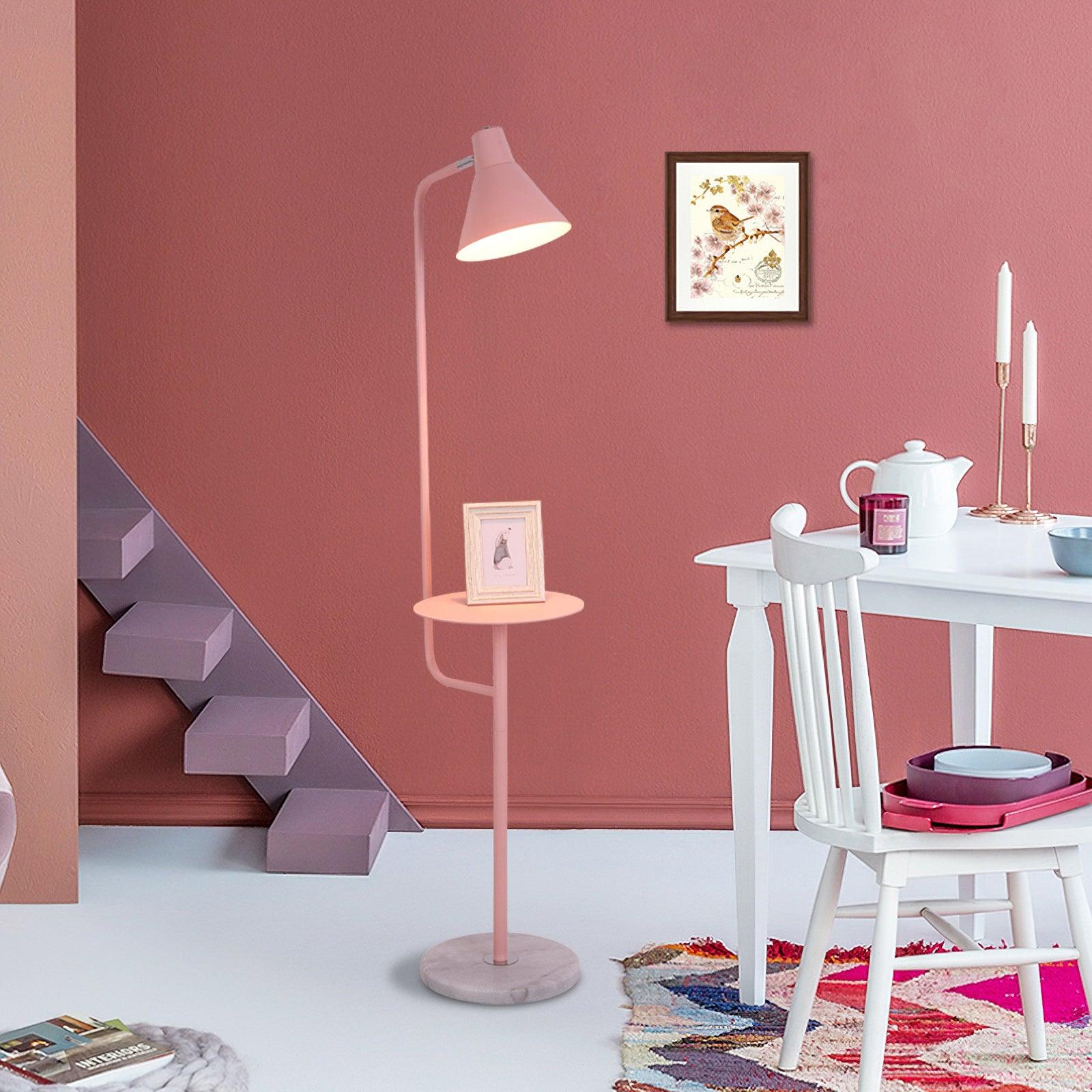 Modern Macaroon Floor Lamp with Integrated Storage Tray and Natural Marble Base for Living Room