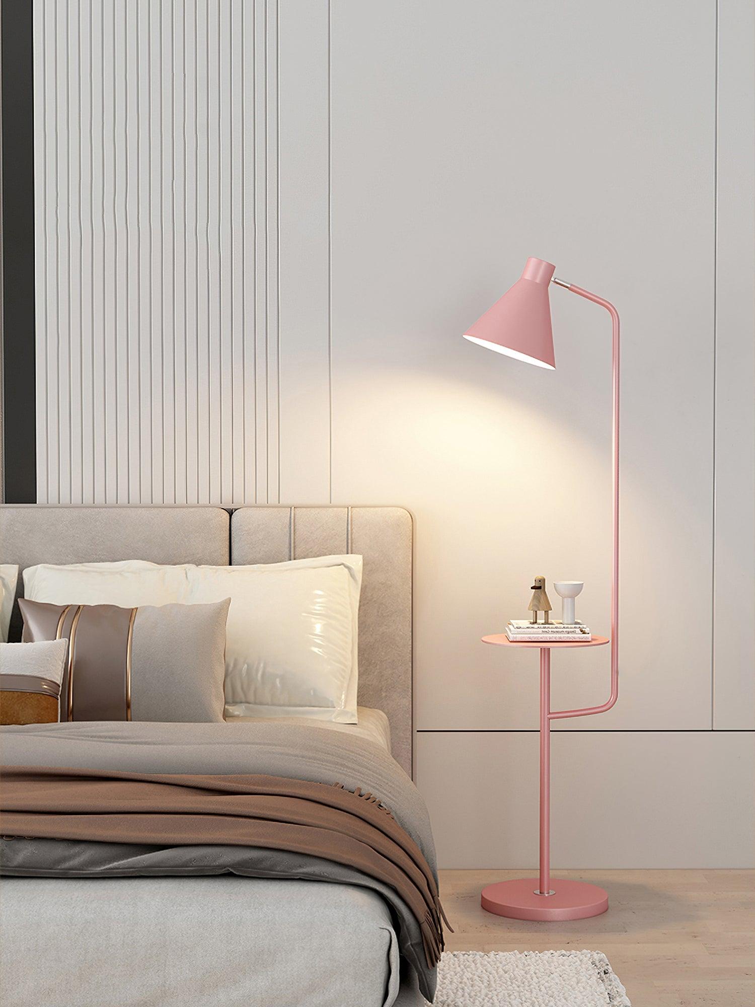 Modern Macaroon Floor Lamp with Integrated Storage Tray and Natural Marble Base for Living Room