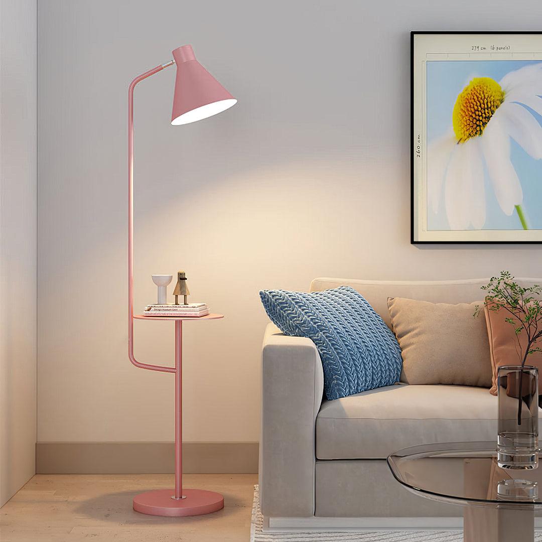 Modern Macaroon Floor Lamp with Integrated Storage Tray and Natural Marble Base for Living Room