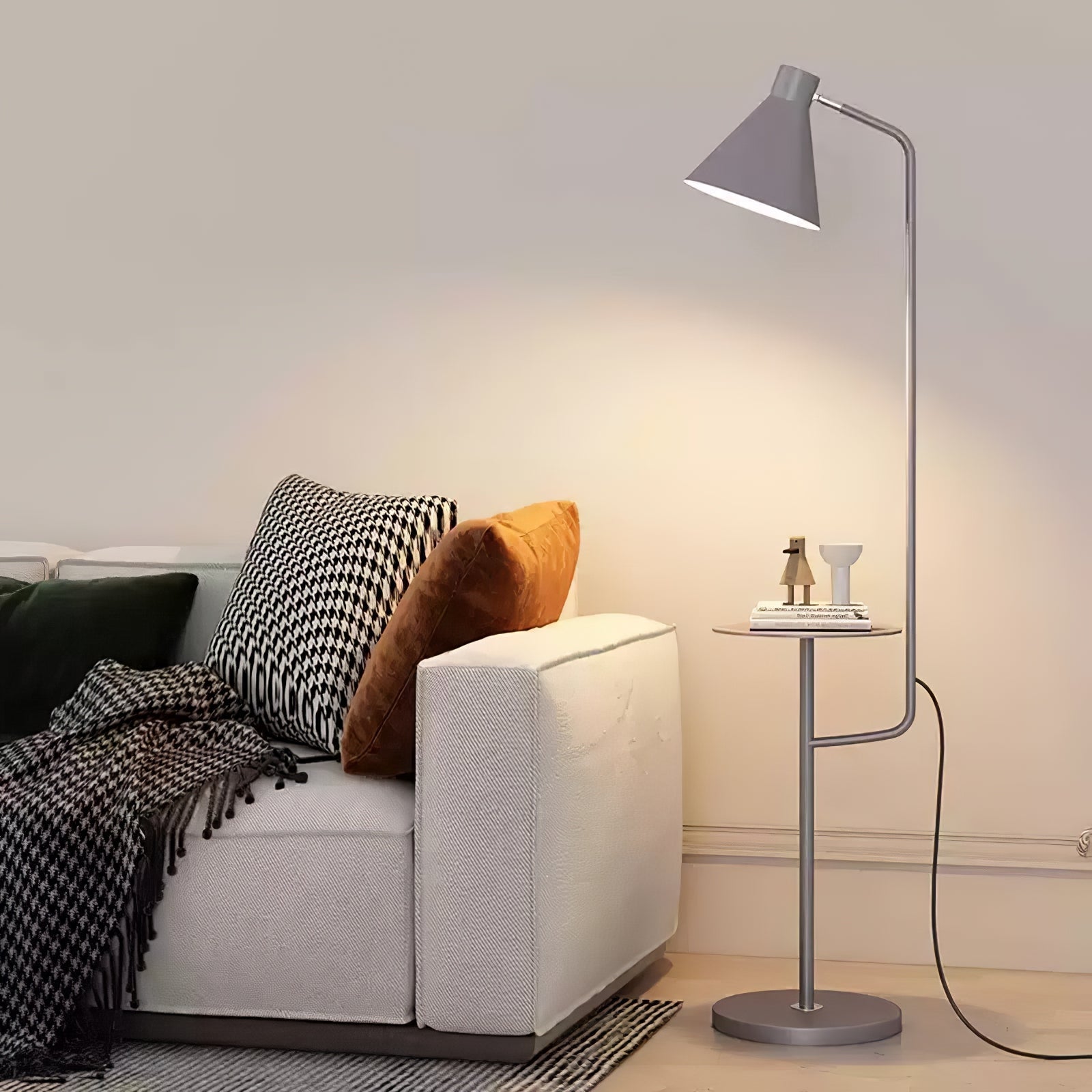 Modern Macaroon Floor Lamp with Integrated Storage Tray and Natural Marble Base for Living Room