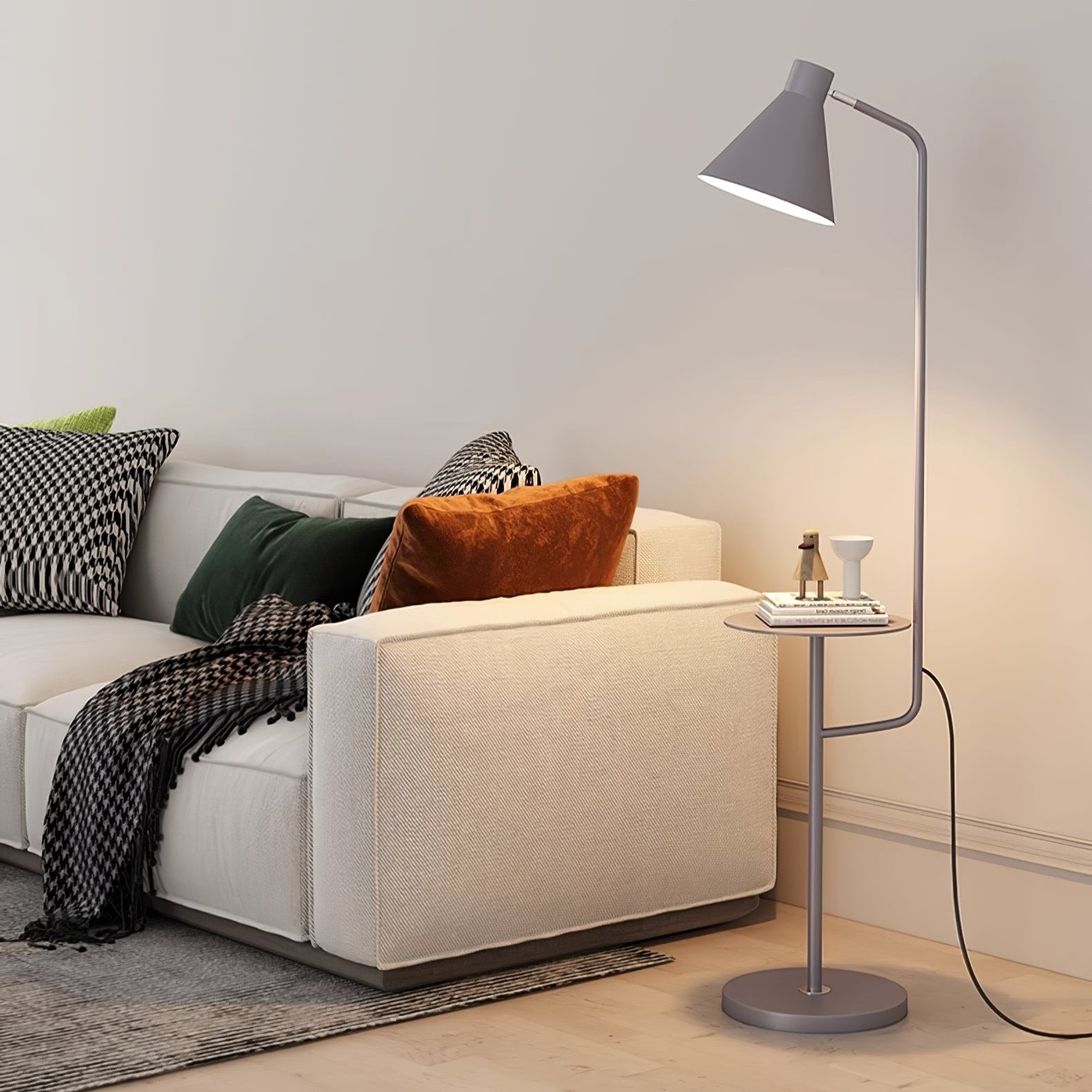 Modern Macaroon Floor Lamp with Integrated Storage Tray and Natural Marble Base for Living Room