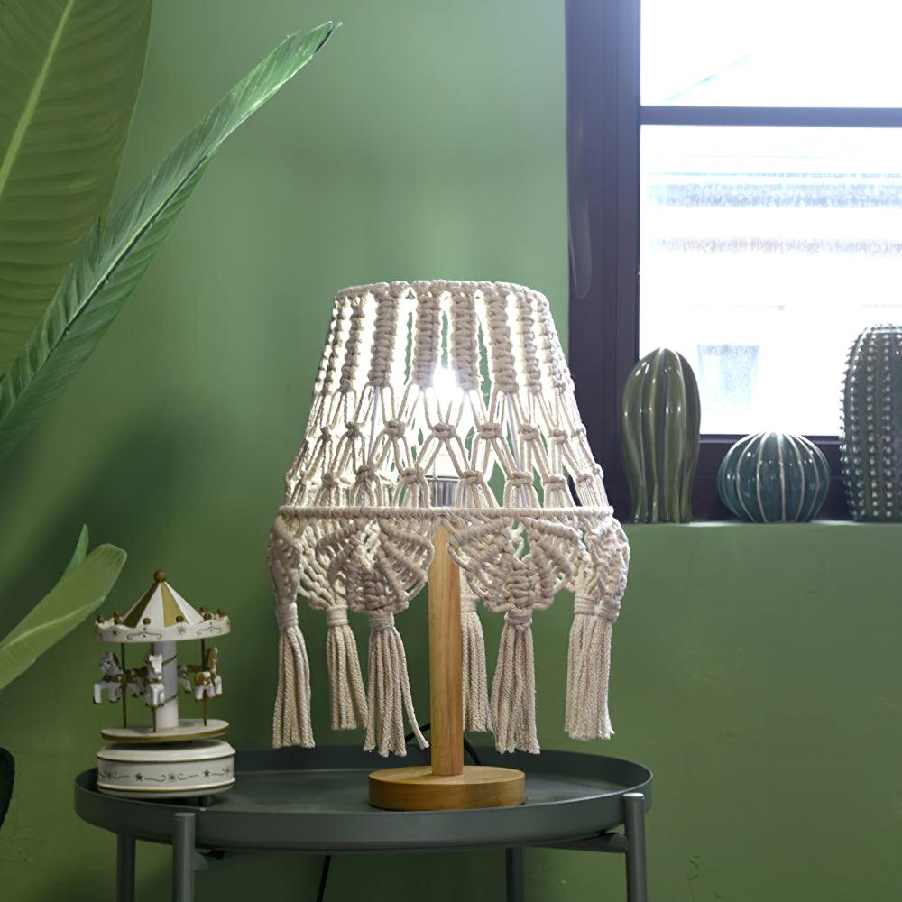 Bohemian Handcrafted Macrame Table Lamp Boho Cotton Rope Desk Light for Bedroom