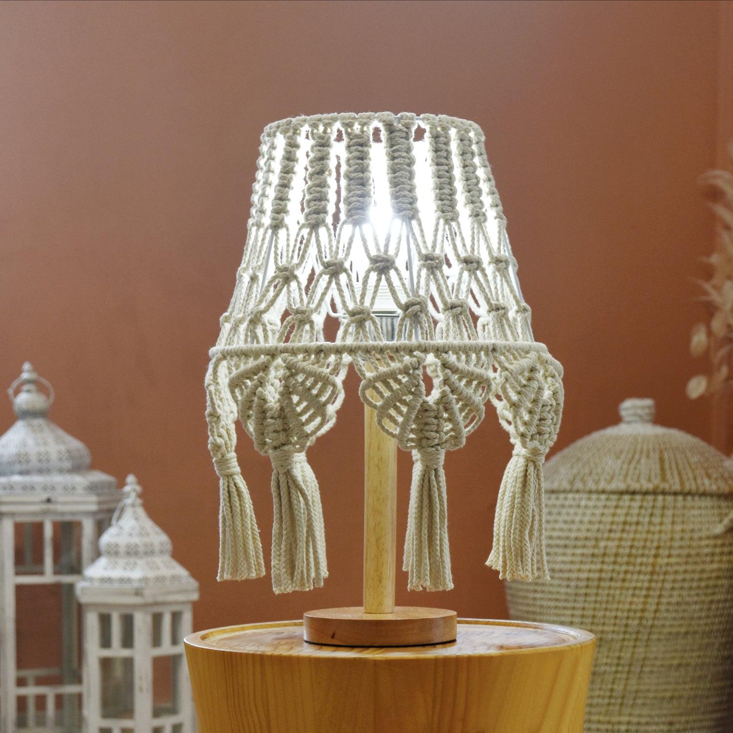 Bohemian Handcrafted Macrame Table Lamp Boho Cotton Rope Desk Light for Bedroom