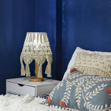 Bohemian Handcrafted Macrame Table Lamp Boho Cotton Rope Desk Light for Bedroom