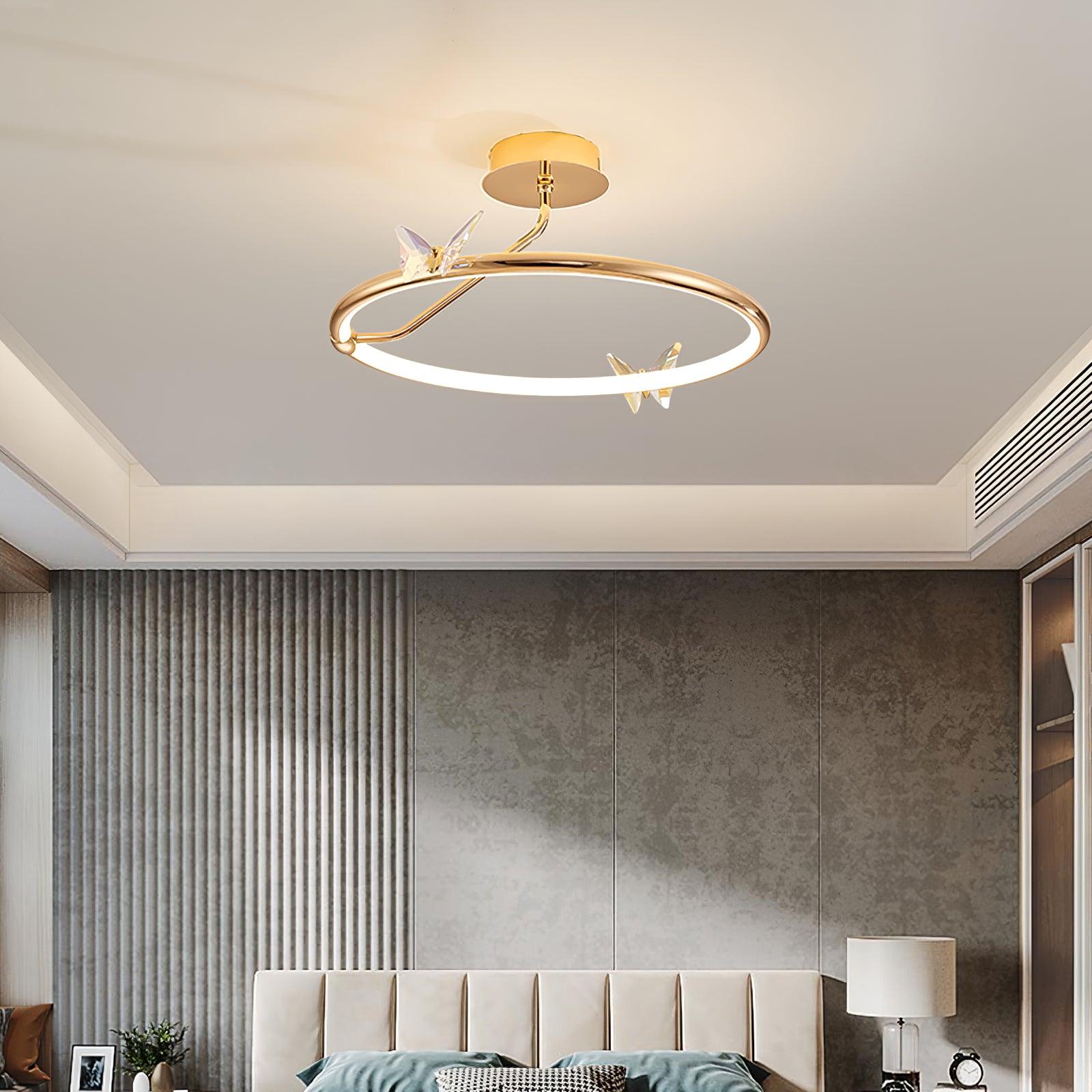 Enchanting Crystal Butterfly Flush Mount Ceiling Light for Bedroom and Living Room