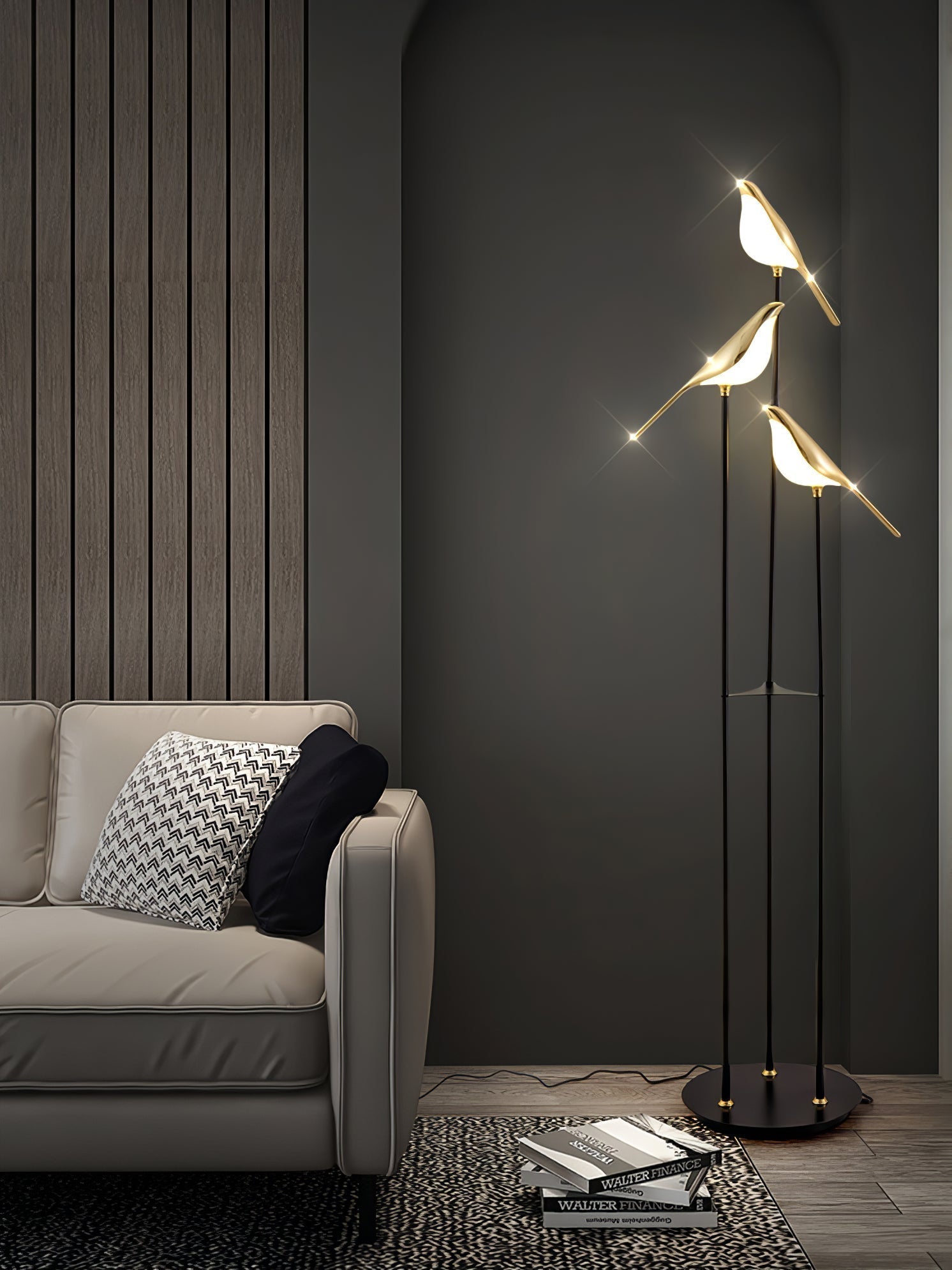 Magpie Perch LED Bird Floor Lamp Modern Minimalist Standing Torchiere Light Gold and Black