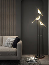 Magpie Perch LED Bird Floor Lamp Modern Minimalist Standing Torchiere Light Gold and Black