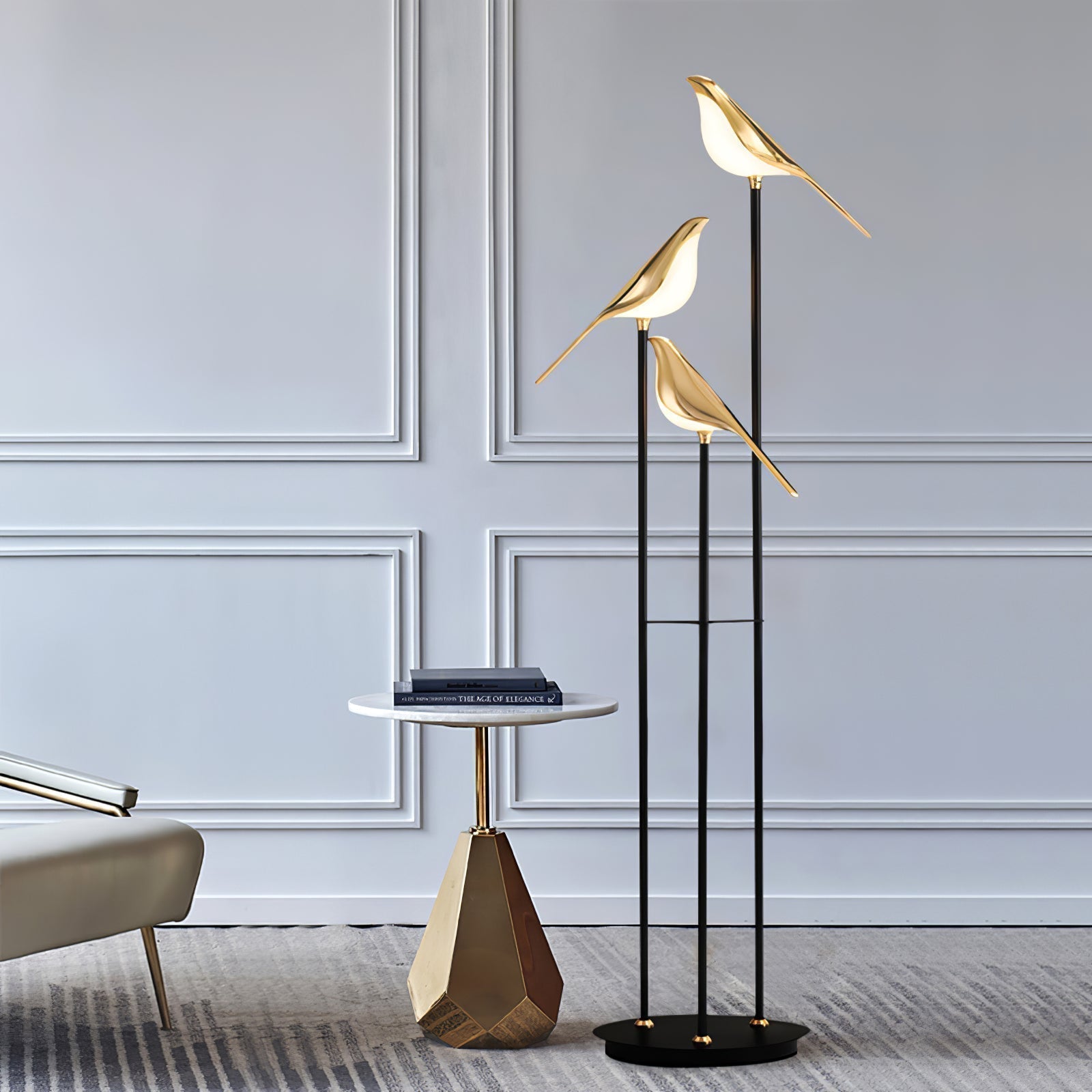 Magpie Perch LED Bird Floor Lamp Modern Minimalist Standing Torchiere Light Gold and Black