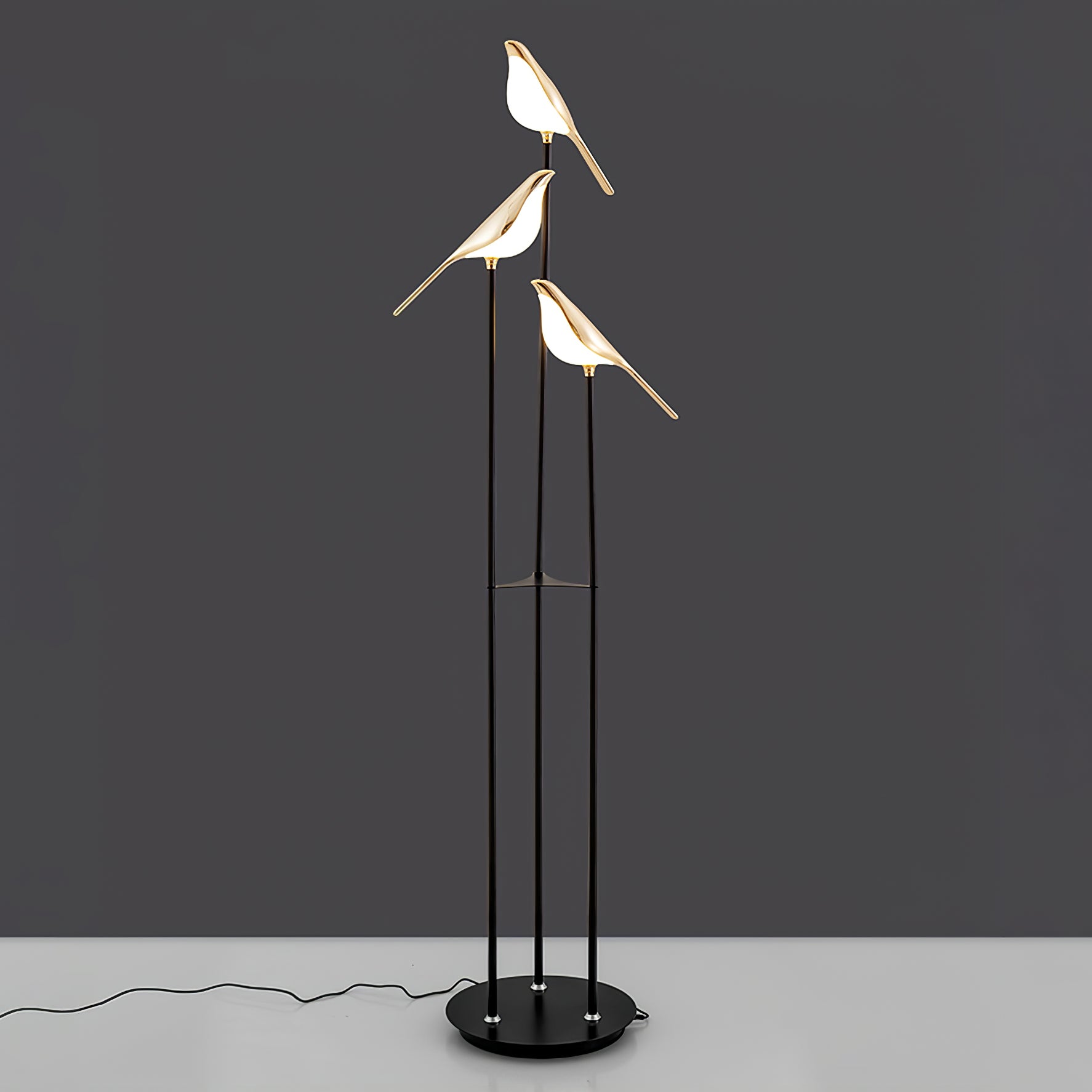 Magpie Perch LED Bird Floor Lamp Modern Minimalist Standing Torchiere Light Gold and Black