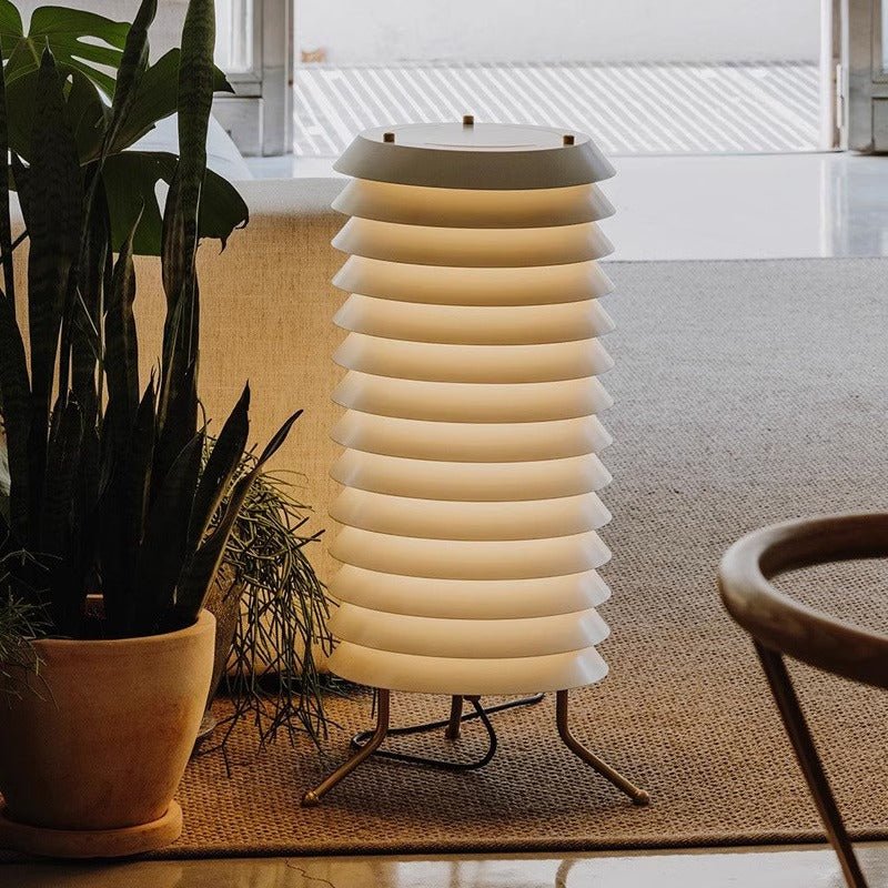 Architectural Baltic Tower Metal Desk Lamp Stacked Disk Design for Modern Bedroom