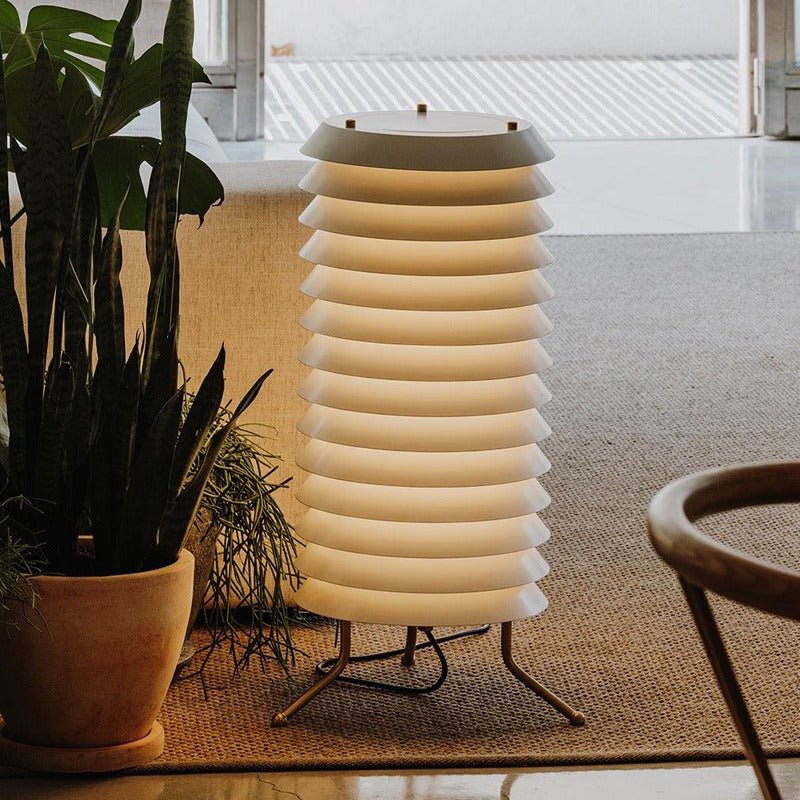Architectural Baltic Tower Metal Desk Lamp Stacked Disk Design for Modern Bedroom