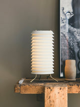 Architectural Baltic Tower Metal Desk Lamp Stacked Disk Design for Modern Bedroom