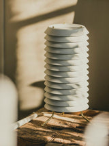 Architectural Baltic Tower Metal Desk Lamp Stacked Disk Design for Modern Bedroom