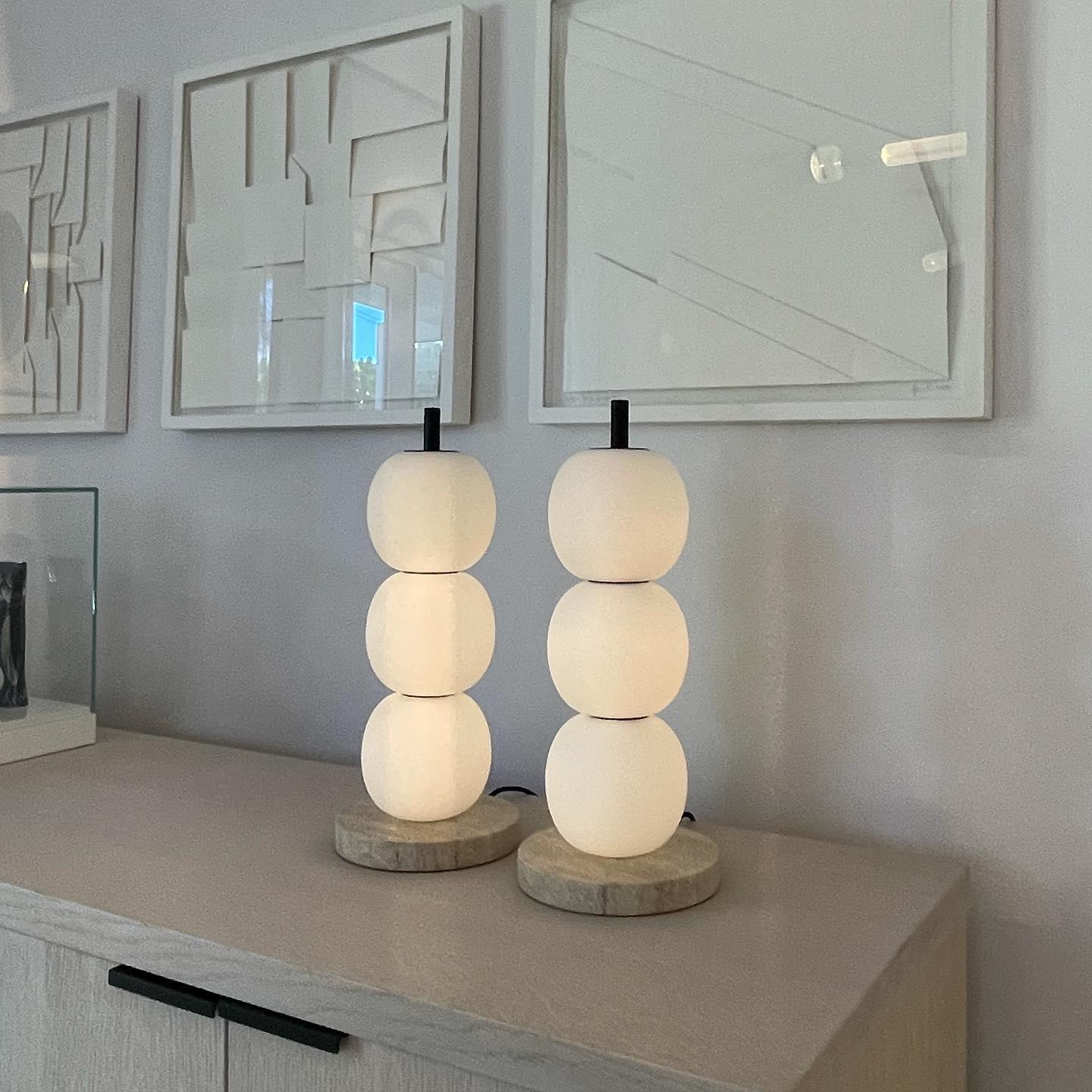 Modern Hand Blown Glass Globe Table Lamp with Natural Marble Base and Integrated LED Light