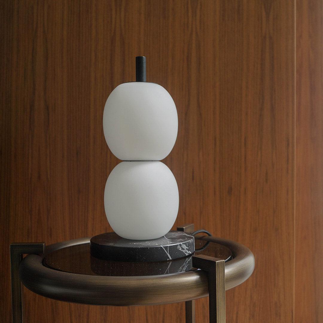 Modern Hand Blown Glass Globe Table Lamp with Natural Marble Base and Integrated LED Light
