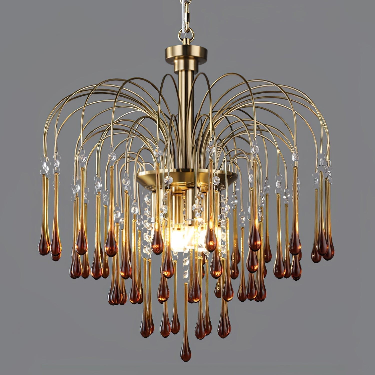 Elegant Crystal Glass Gasolier Chandelier in Brass Finish for Dining Room Lighting