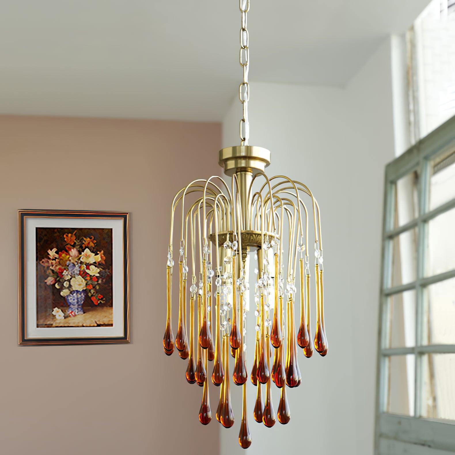 Elegant Crystal Glass Gasolier Chandelier in Brass Finish for Dining Room Lighting