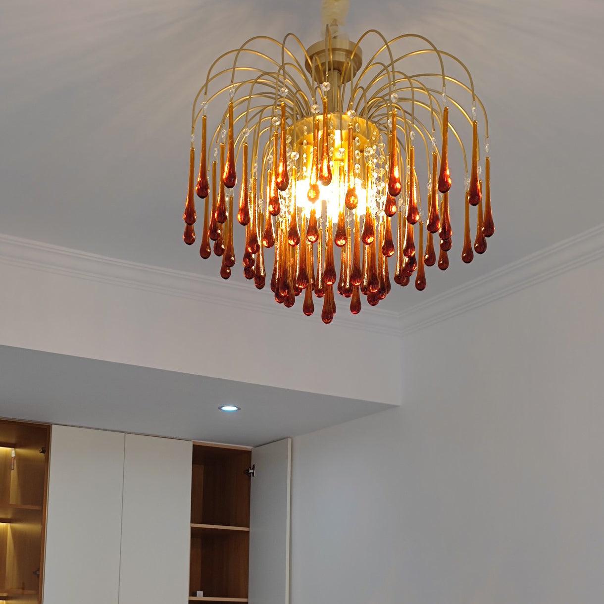 Elegant Crystal Glass Gasolier Chandelier in Brass Finish for Dining Room Lighting
