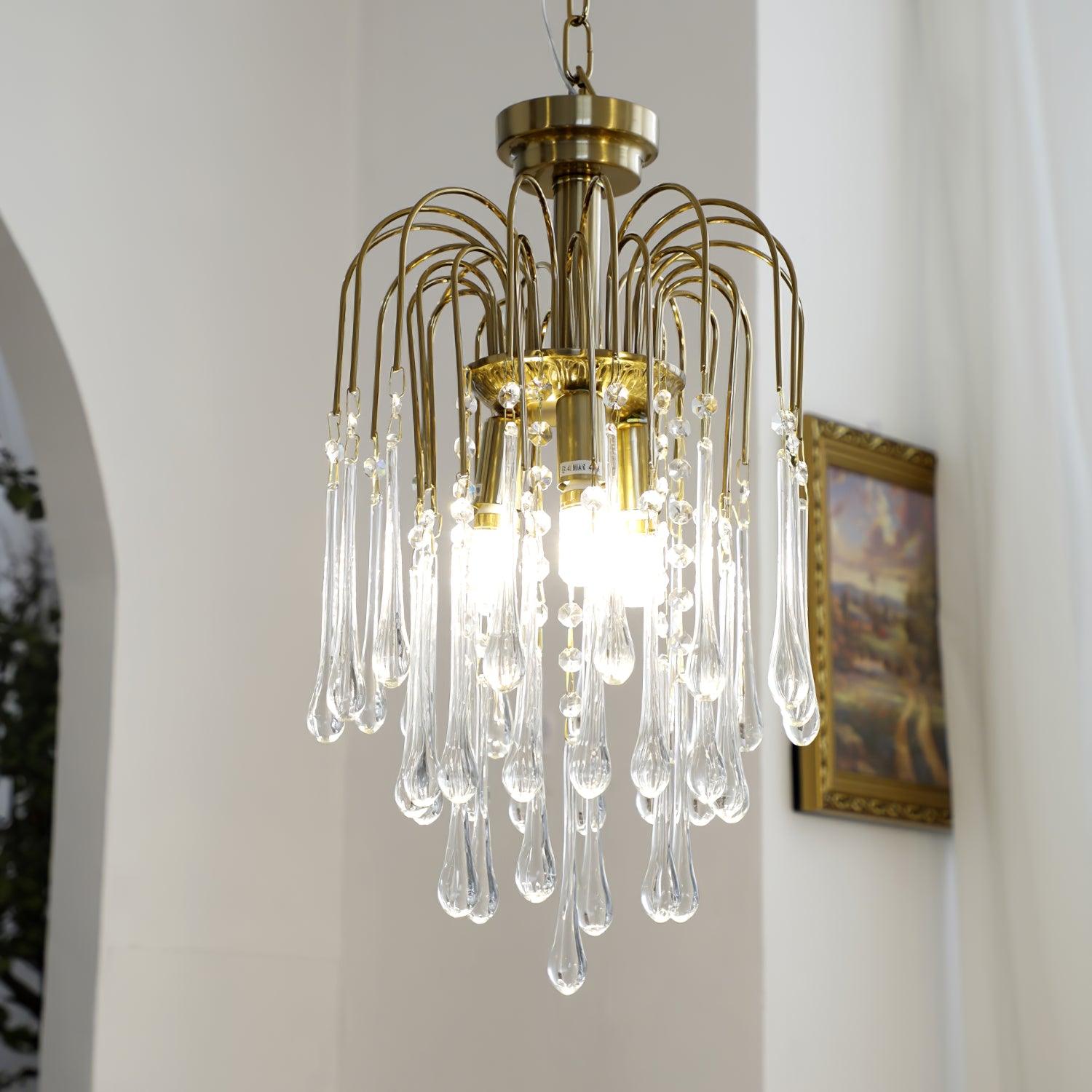 Elegant Crystal Glass Gasolier Chandelier in Brass Finish for Dining Room Lighting